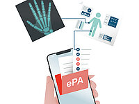 Eine Hand hält ein Smartphone mit der elektronischen Patientenakte auf dem Bildschirm