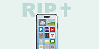 Ein Smartphone mit der Überschrift RIP und einem Kreuz
