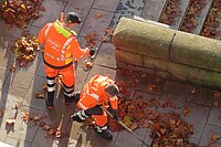 Mitarbeiter der Bremer Straßenreinigung fegen Laub