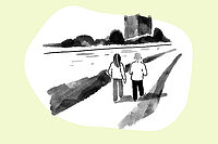 Illustration von zwei spazierenden Personen.