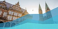 Bild des Bremer Rathauses und des Doms sowie abstrakte blaue Linien, die an einen Graphen erinnern.